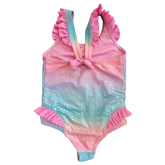 Sweet Pineapple Toddler Swimsuit Beach Motel Silver Ruffles Pink Blue - Picture 1 of 3